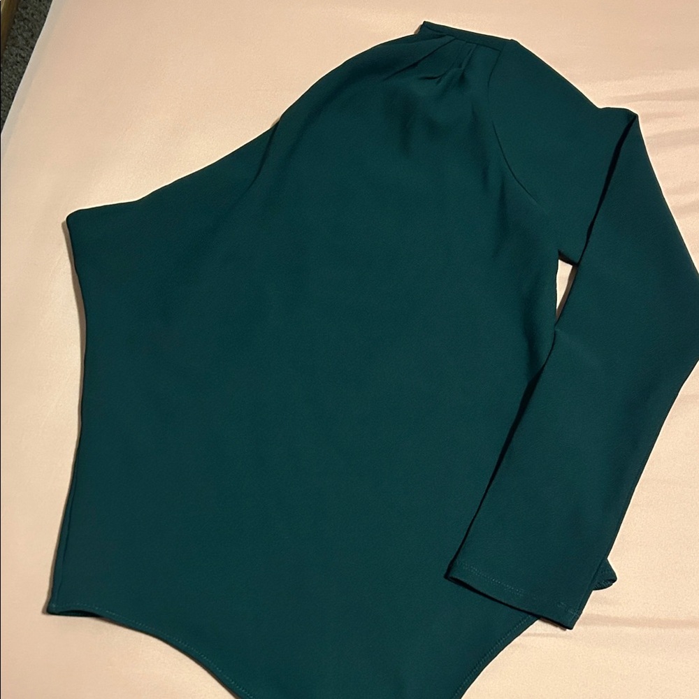 Dark Green One-sided Long Sleeve Women's Bodysuit